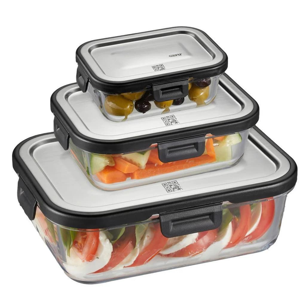 Gefu Frischhaltedosenset Transparent Glas 0,4 L 20,8x7x15,6 cm Auslaufsicher Hitzebeständig Mikrowellengeeignet Küchenzubehör Vorratsbehälter