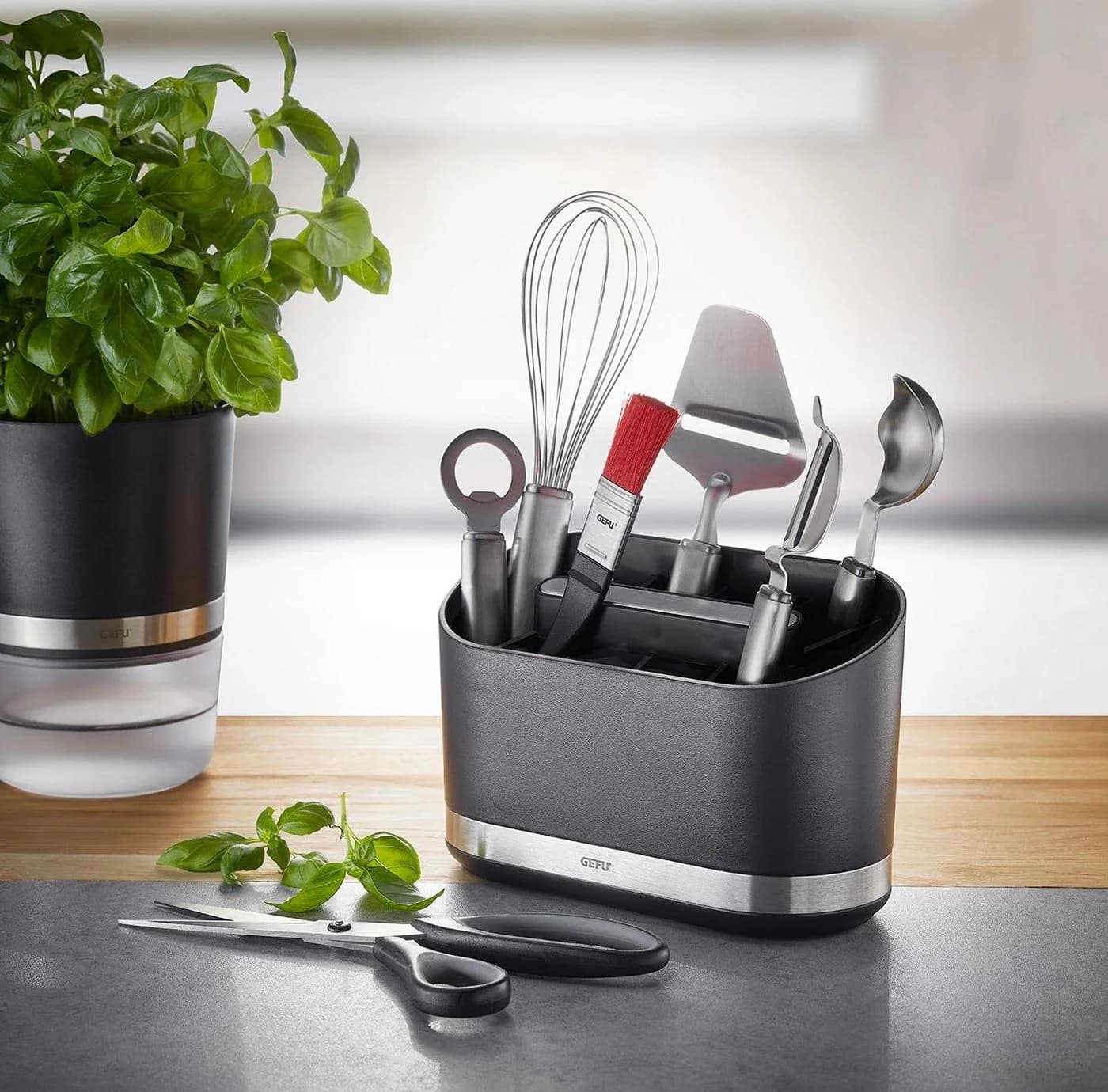 GEFU Smartline Besteckhalter Schwarz/Edelstahlfarben 10 Fächer
