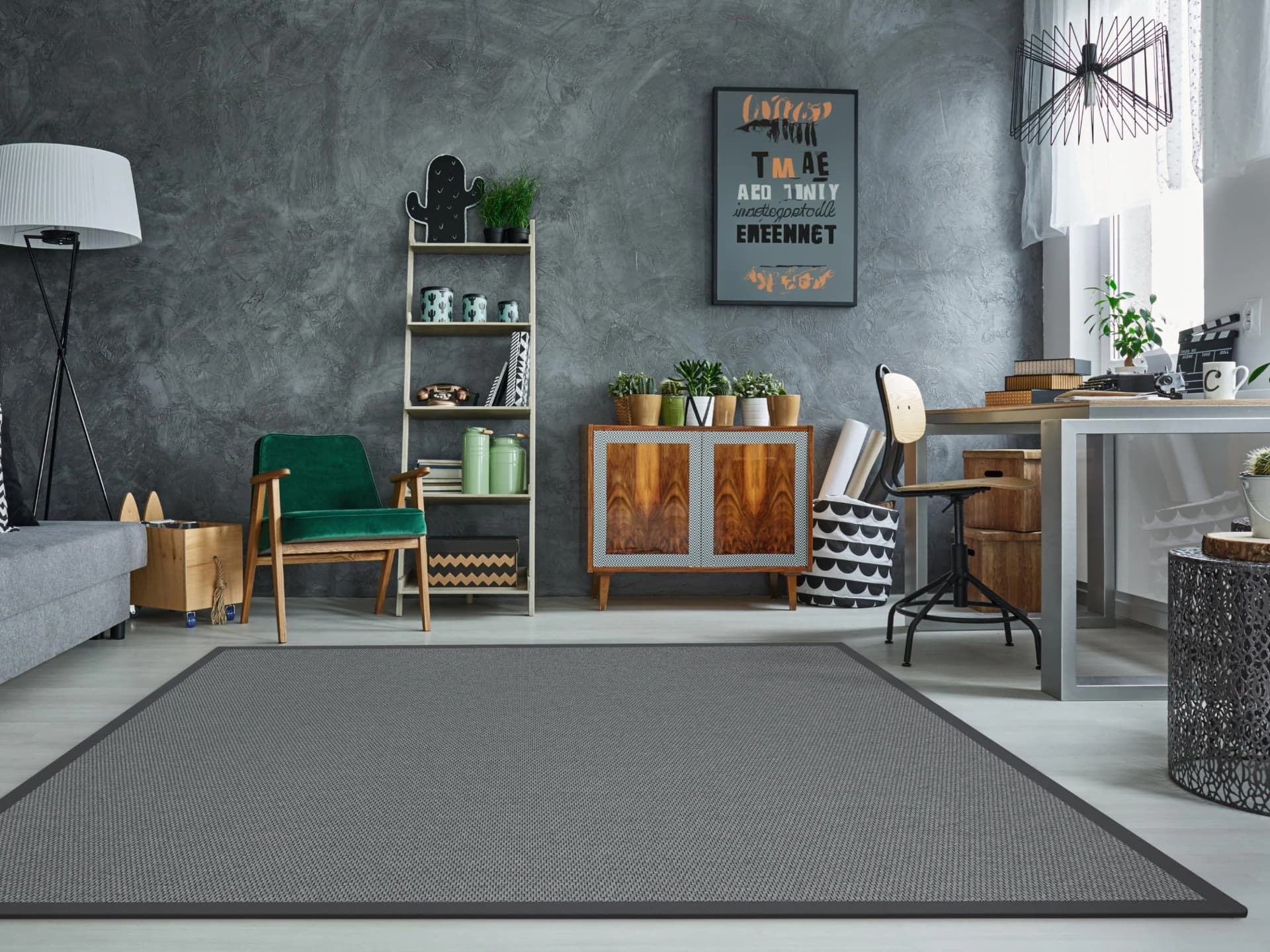 DEKOWE Teppich Naturana Panama Anthrazit Sisal-Optik mit Bordüre