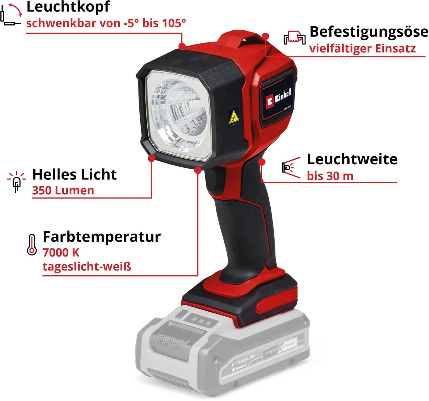 Einhell LED Arbeitsleuchte Akku-Lampe TC-CL 18/350 Li - Solo, Tageslichtweiß
