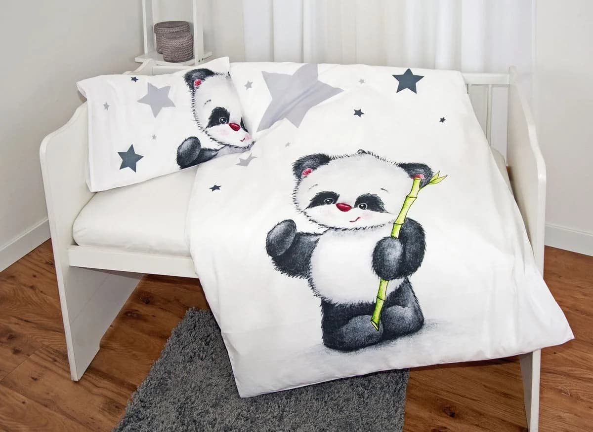 Herding Babybettwäsche 100x135cm Pandabär Sterne Wendebettwäsche