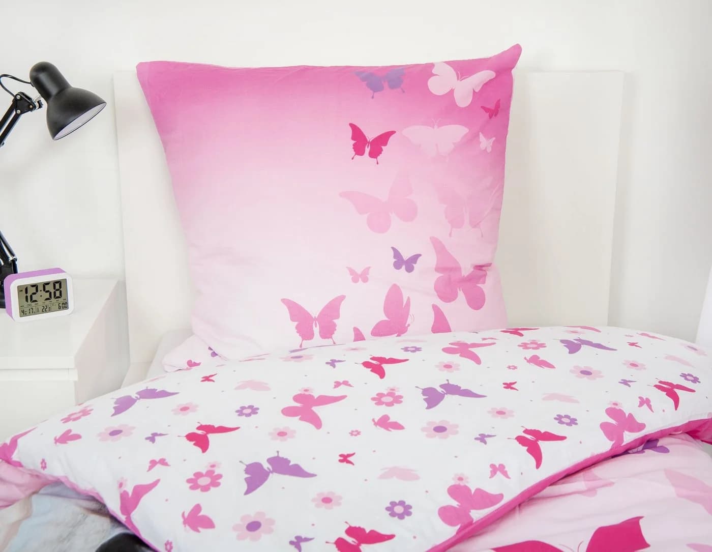 Herding Kinderbettwäsche Pferd Weiß Rosa Butterfly Wendebettwäsche