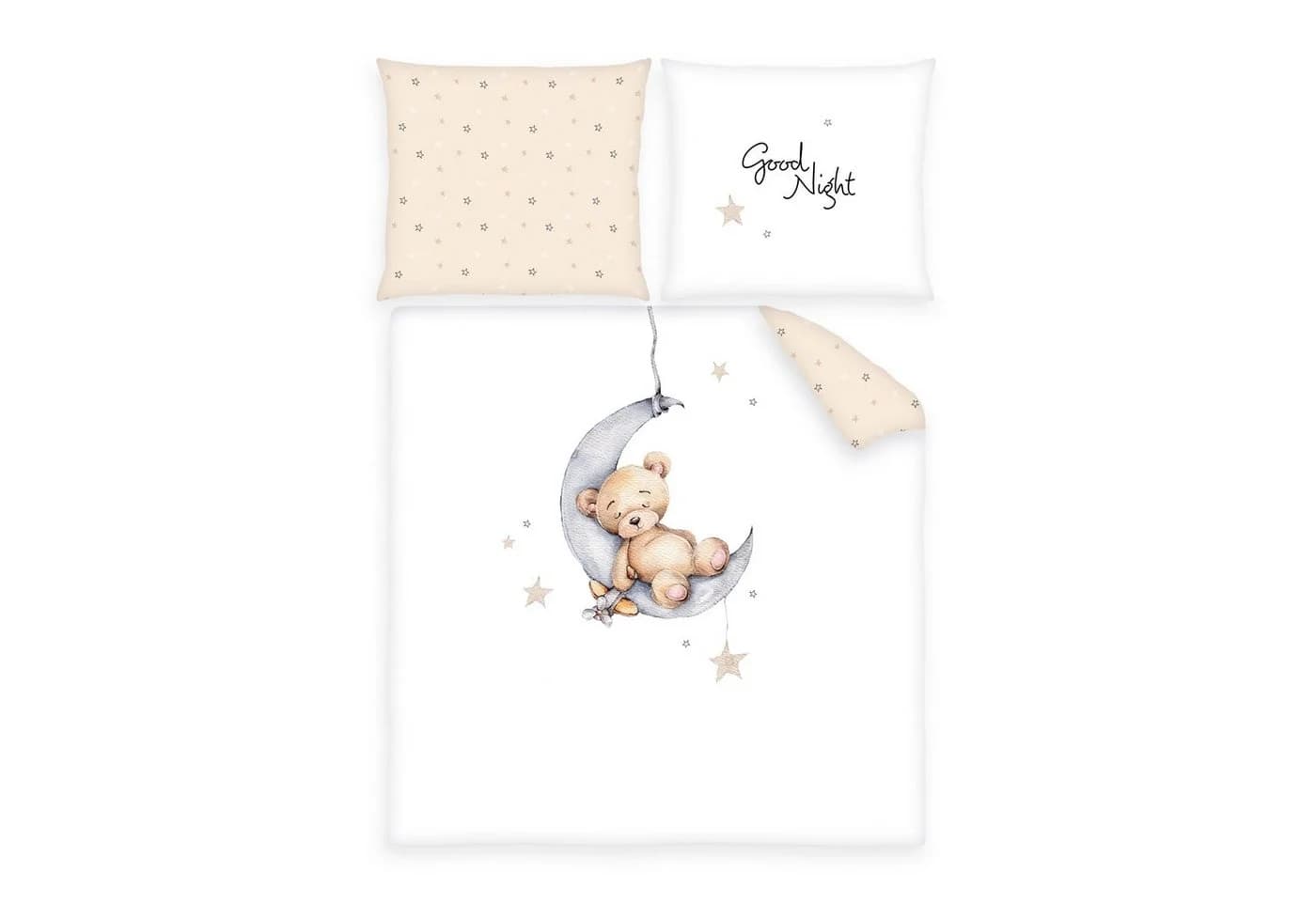 Beige Bettwäsche im Teddy-Stil mit Mond und Sternen Design