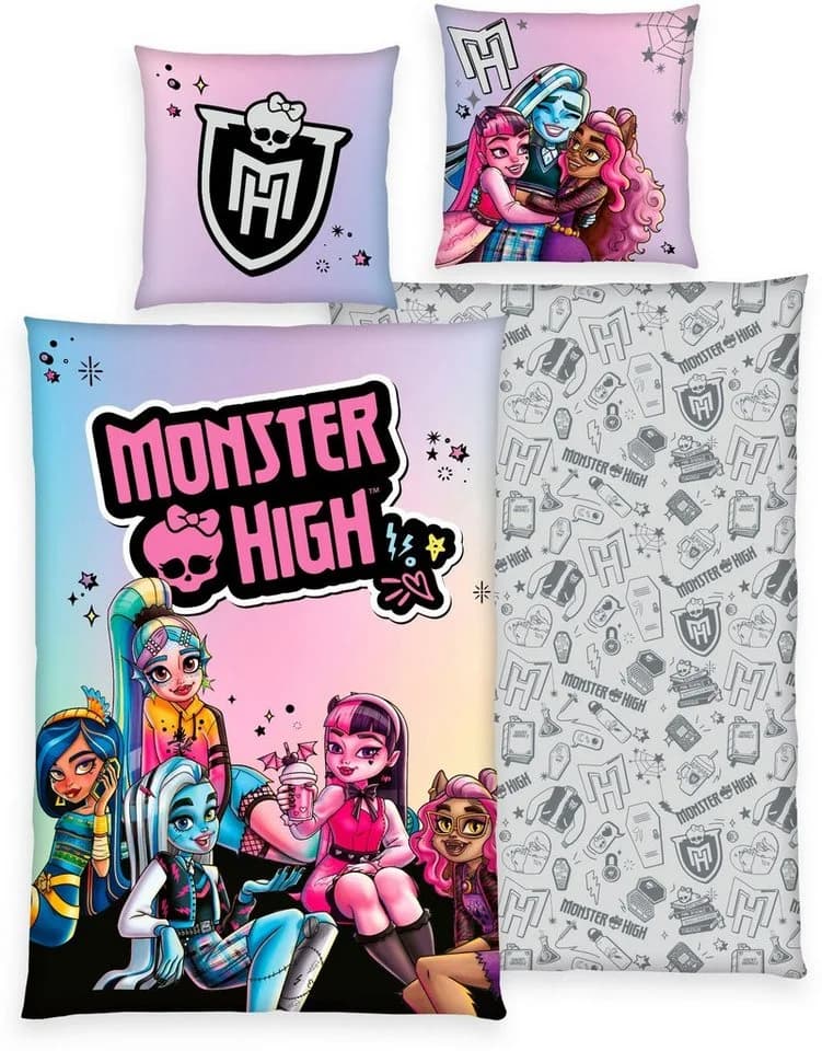 Monster High Kinderbettwäsche Wendebettwäsche 2-tlg. Renforcé 100% Baumwolle