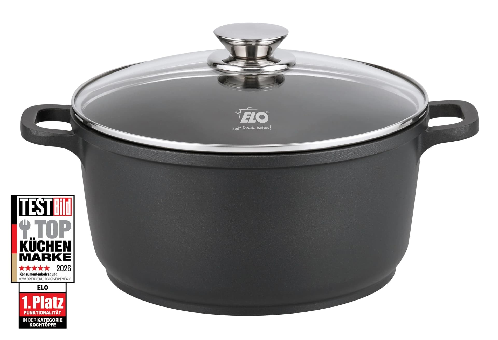 Kochtopf ELO Alucast 24cm schwarz mit Glasdeckel