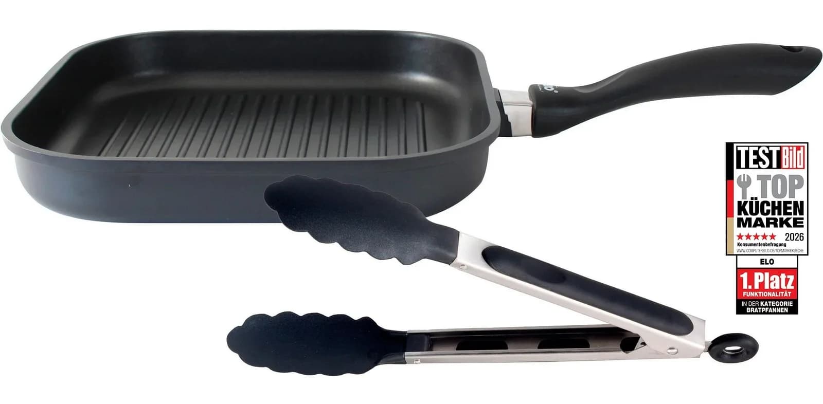Grillpfanne ELO Alucast Schwarz 28 cm Induktion inkl. Servierzange
