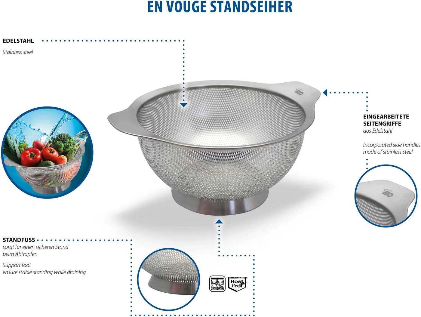 Elo Basic Küchensieb En Vogue Standseiher Edelstahl Silber