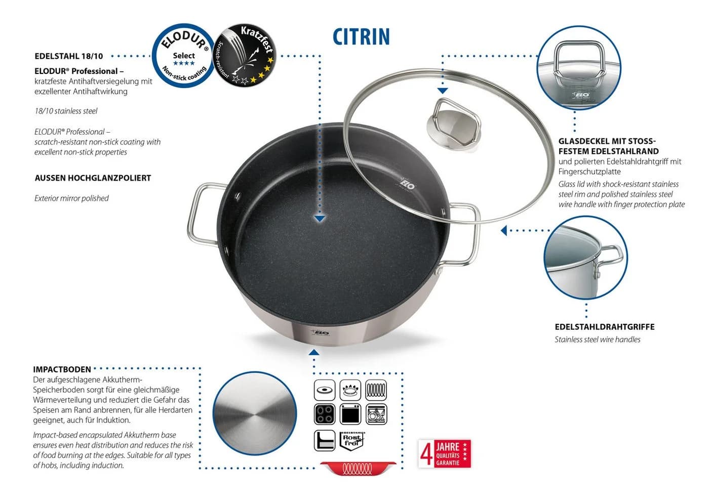 Servierpfanne ELO "Citrin" Silber Antihaftversiegelung