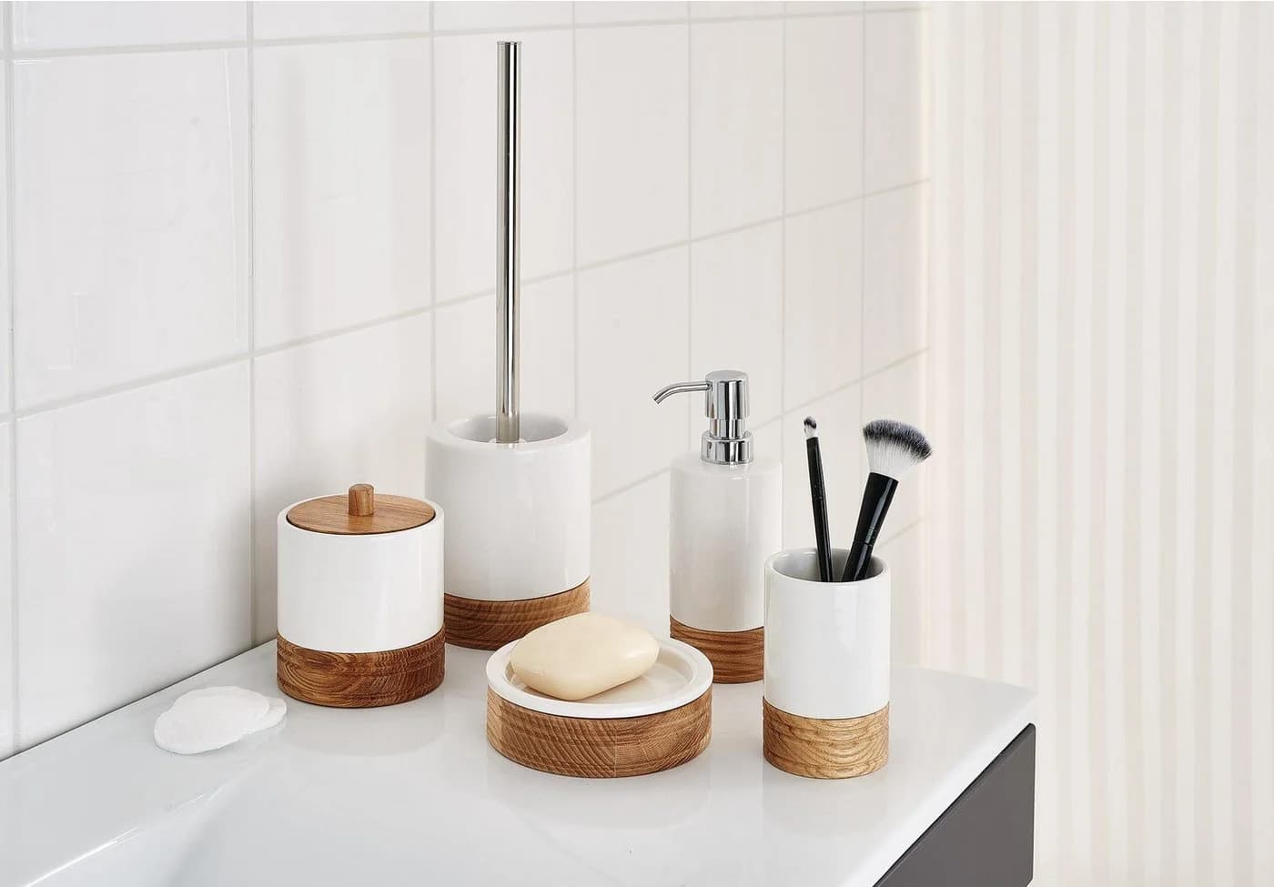 Ridder WC-Bürstengarnitur Chic Weiß-Esche mit austauschbarem Kopf