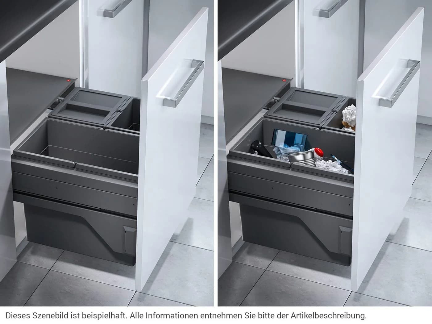 Hailo Mülleimer 54l Grau 3-Fach-Trennung mit Selbsteinzug