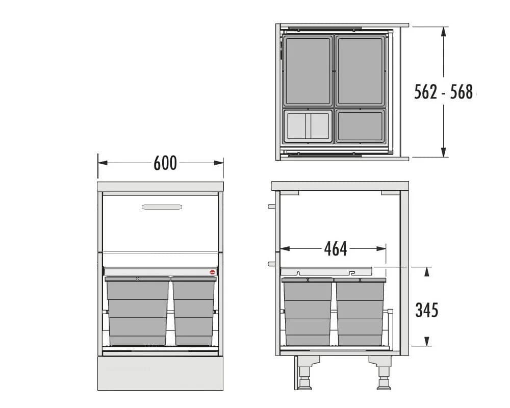 Hailo Einbaumülleimer Allegro System 295 Grau 4-fach Trennung