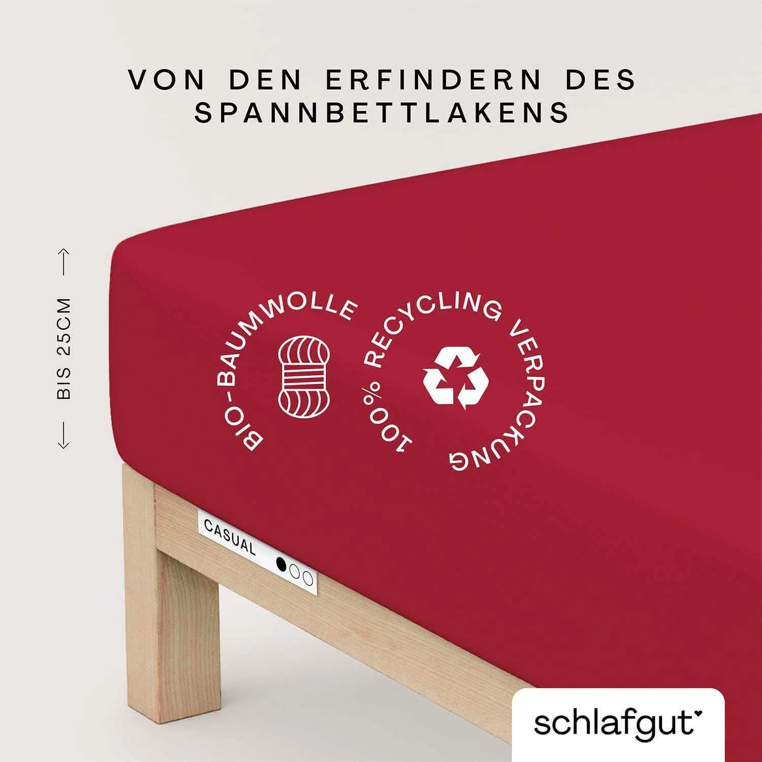 SCHLAFGUT CASUAL Spannbettlaken 100% Bio-Baumwolle Rot Deep Jersey