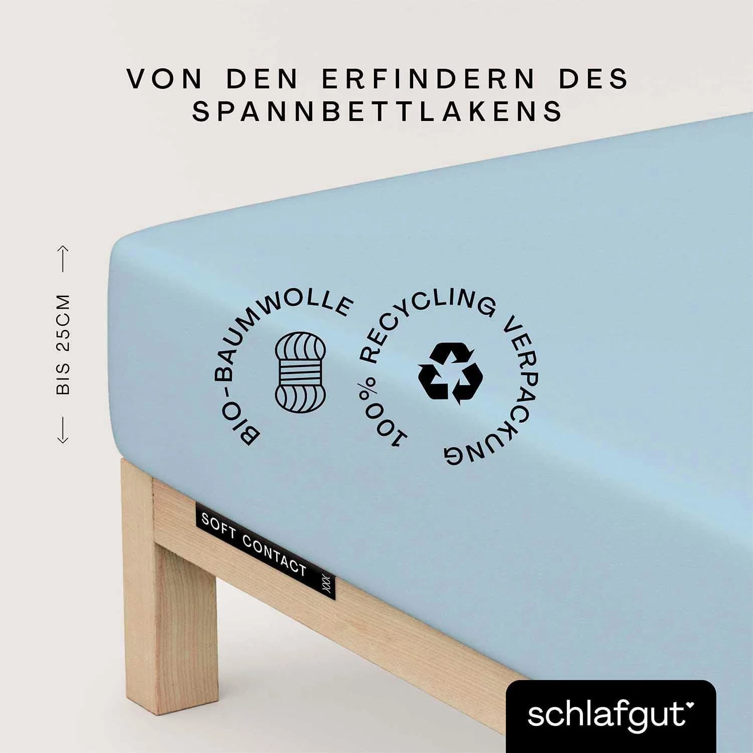SCHLAFGUT Spannbettlaken Soft Contact 100% Bio Baumwolle Blau Feinbiber