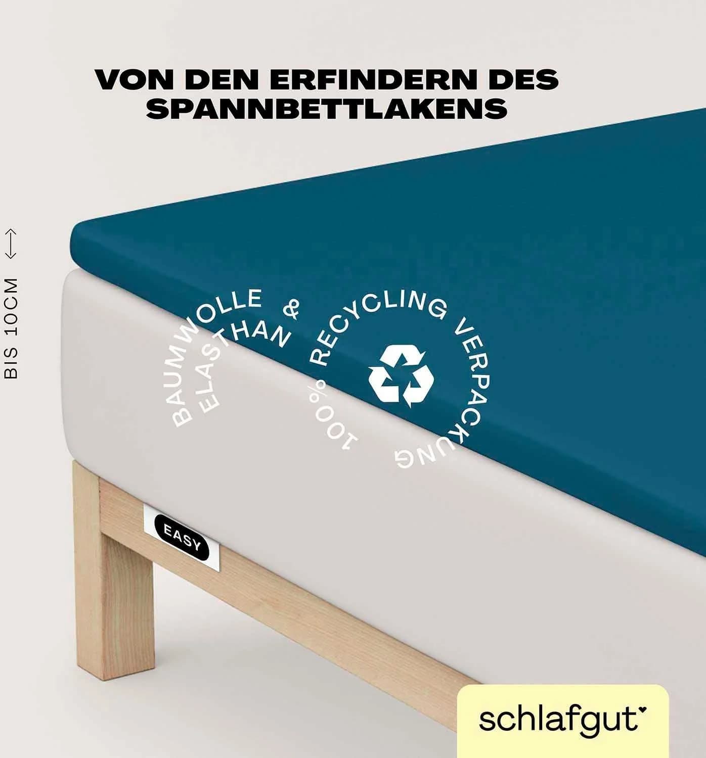 SCHLAFGUT Spannbettlaken Jersey Elasthan Topper Petrol Deep