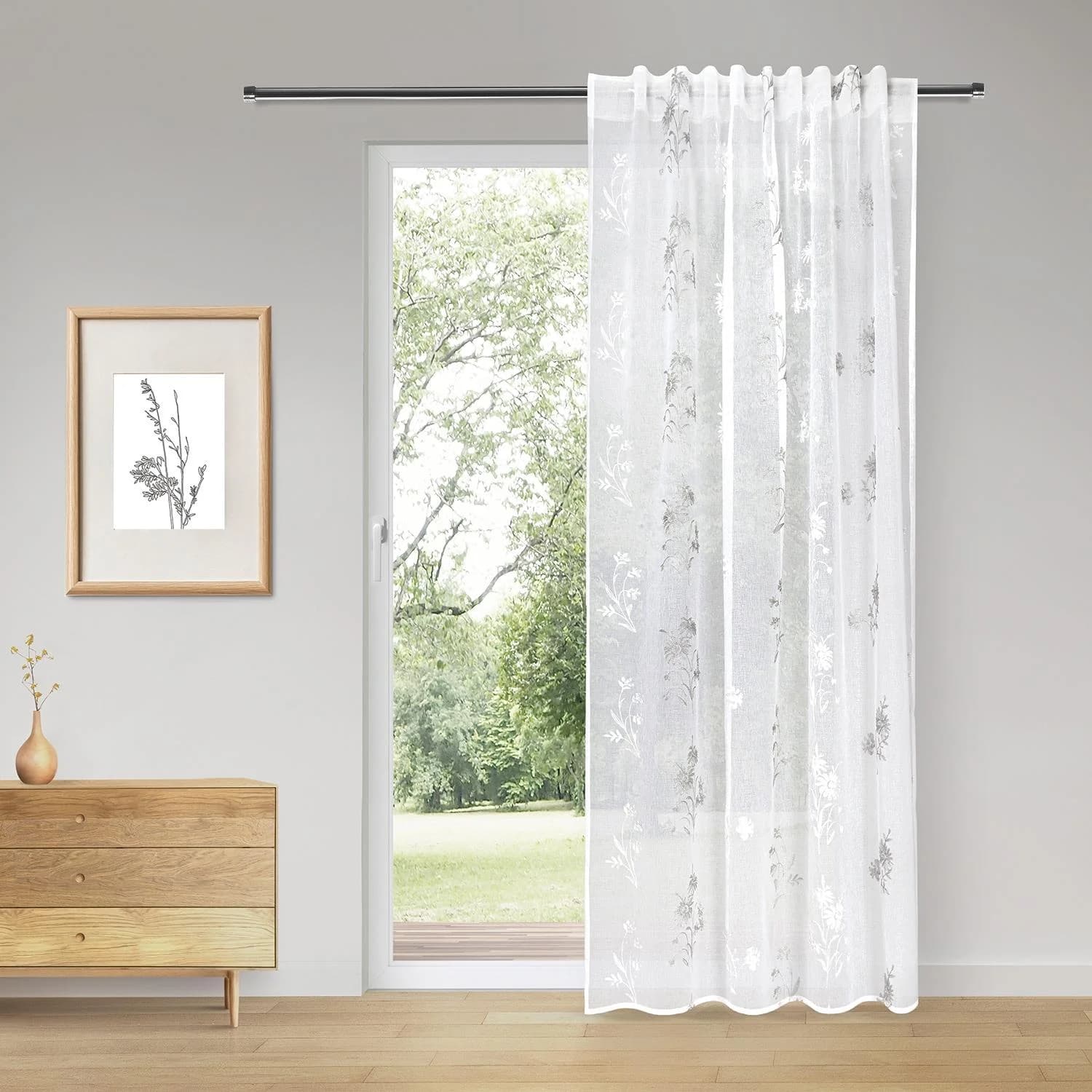 GERSTER Gardine Wina Silber Weiß Bestickt Polyester