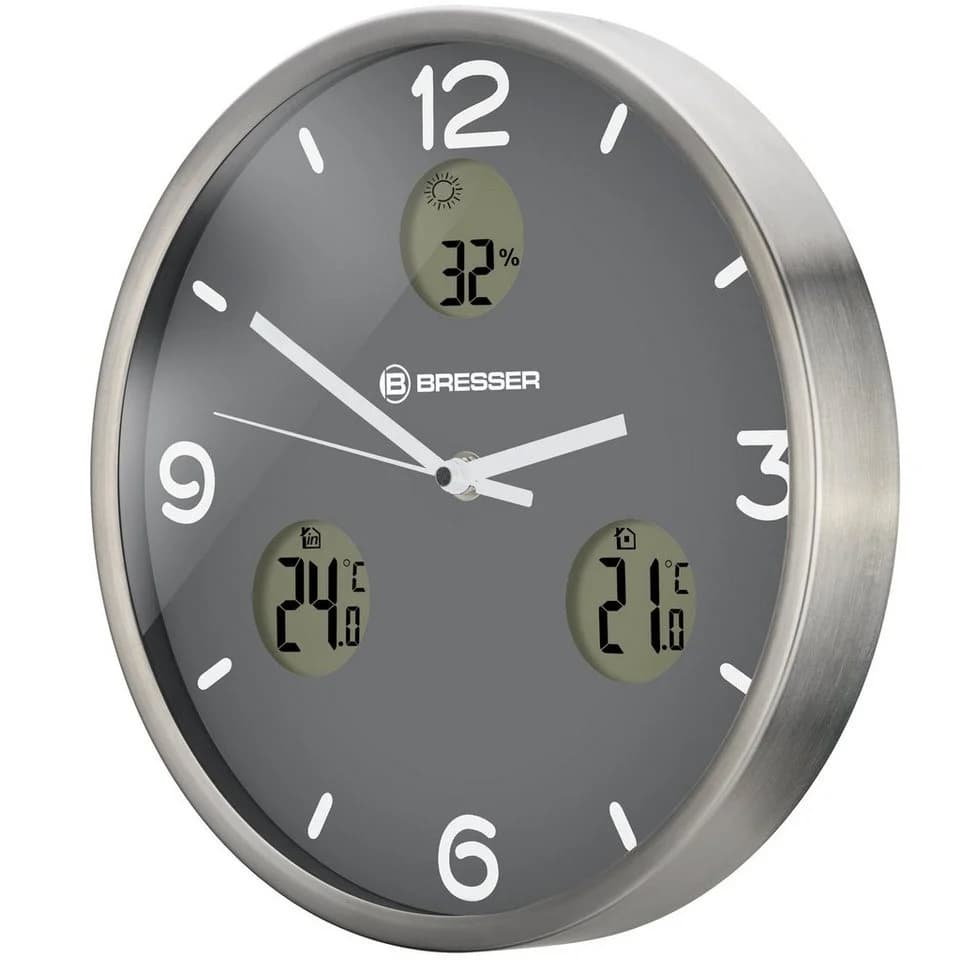 BRESSER MyTime io NX Wanduhr 30cm Silber Funkuhr