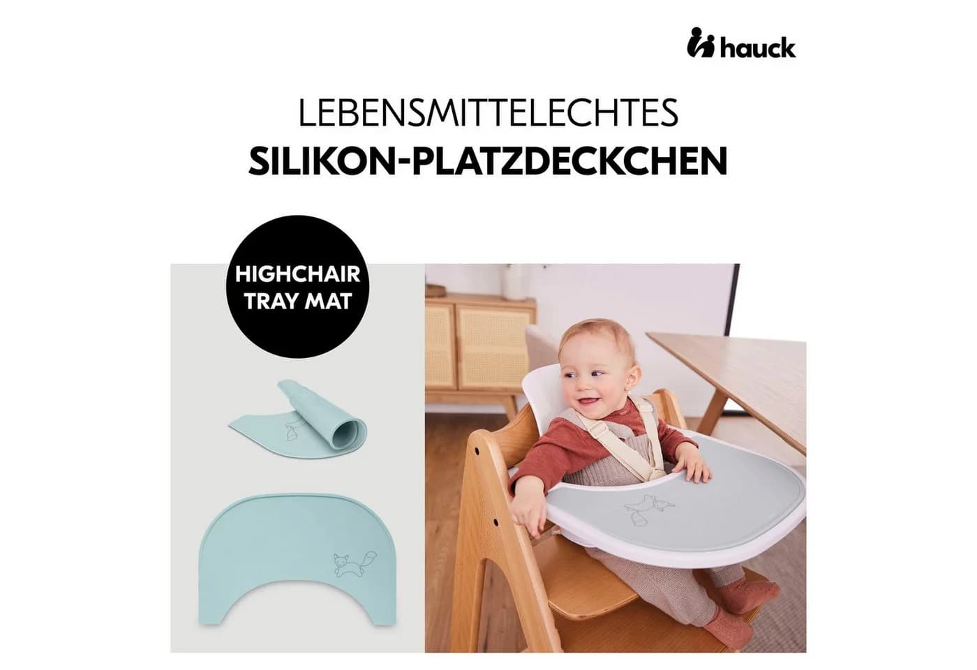 HAUCK Highchair Tray Mat Silikon Platzset Grün Mint Fox