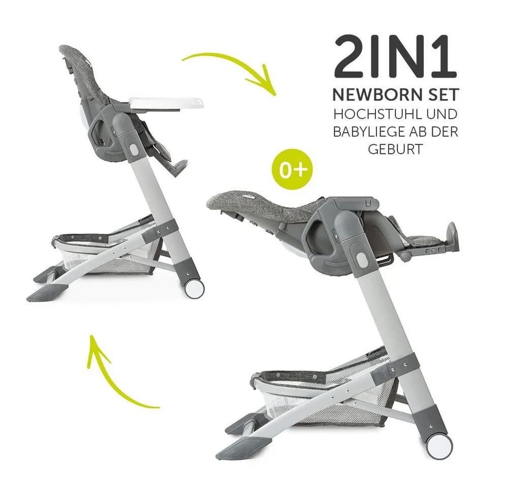 Hauck Hochstuhl Grow Up Melange Grey - Höhenverstellbarer Babystuhl mit Tisch