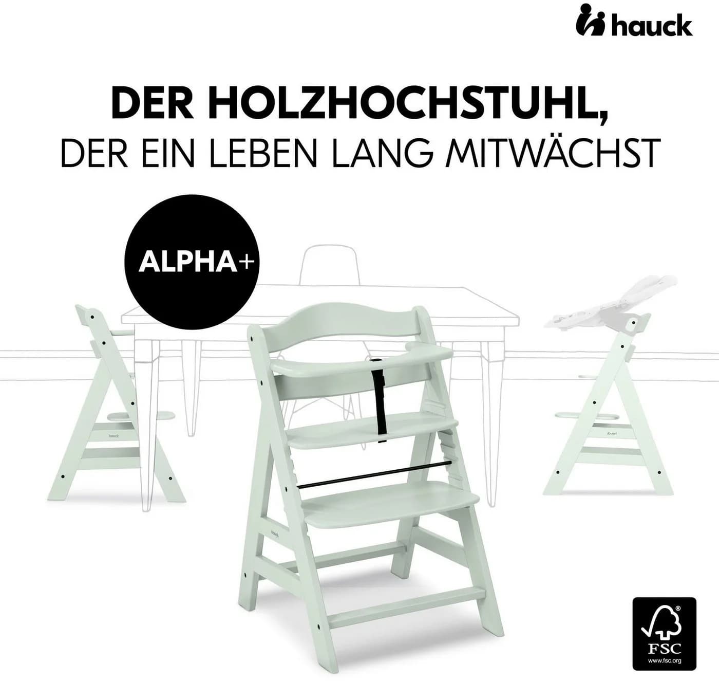 HAUCK Alpha+ Hochstuhl aus Massivholz mitwachsend grün