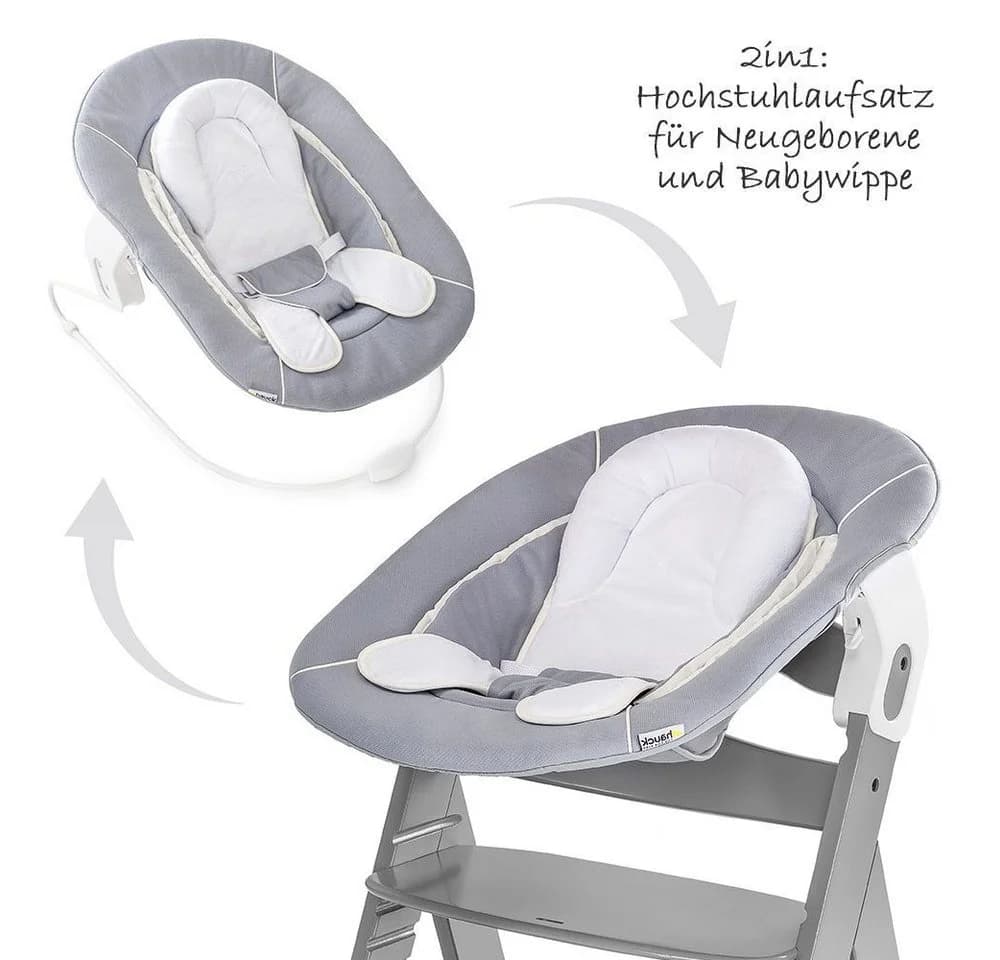 Hauck Hochstuhltablett Bouncer 2in1 Stretch Grey Babywippe Neugeborenenaufsatz