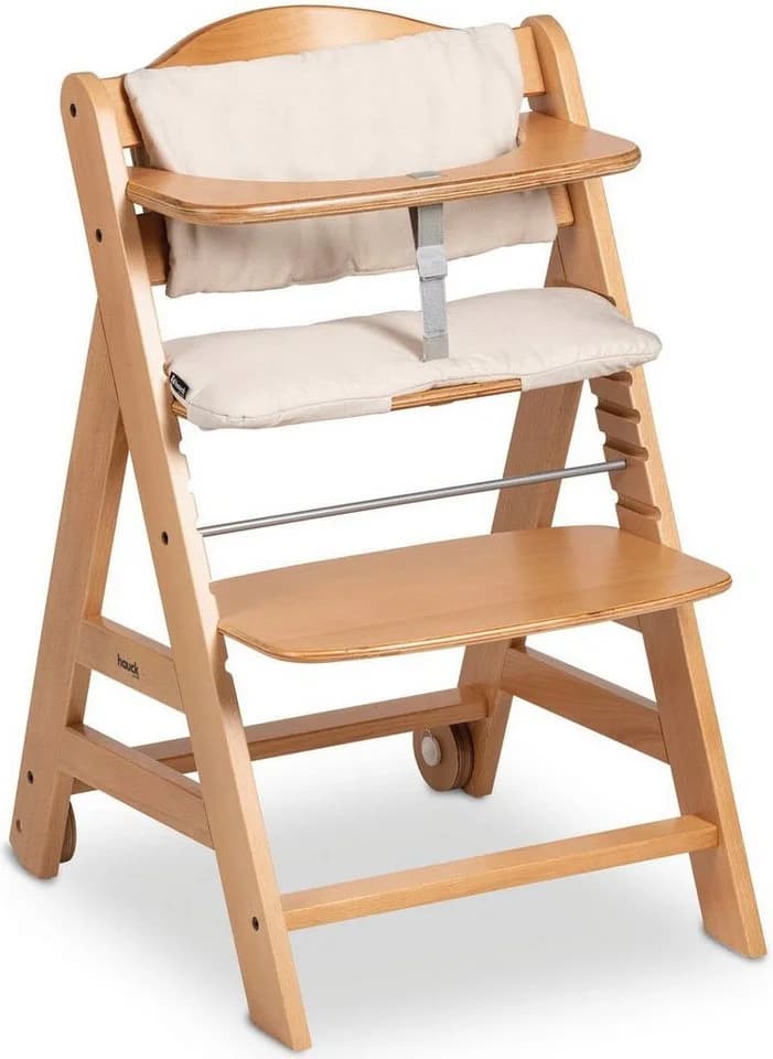 HAUCK Hochstuhl Beta+ mit Holzrädern Beige Buchenholz