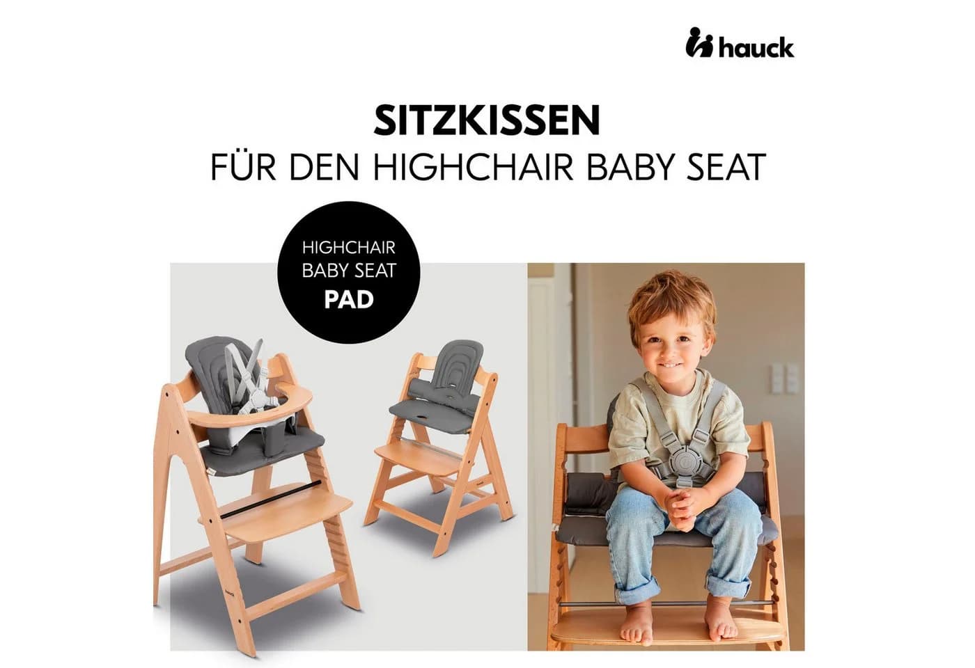 Hauck Highchair Baby Seat Pad - Grau - 2in1 Sitzauflage für Hochstuhl