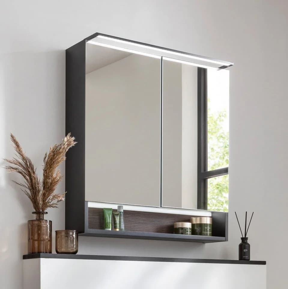 FACKELMANN B.PARIS LED-Spiegelschrank Braun/Schwarz mit USB-Anschlüssen