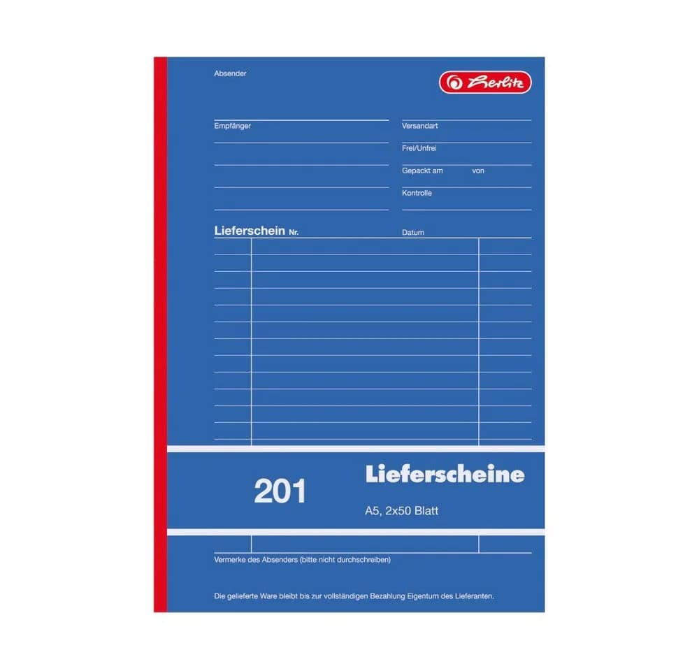 Herlitz Lieferscheinbuch 201 A5 2x 50 Blatt mit Kohlepapier