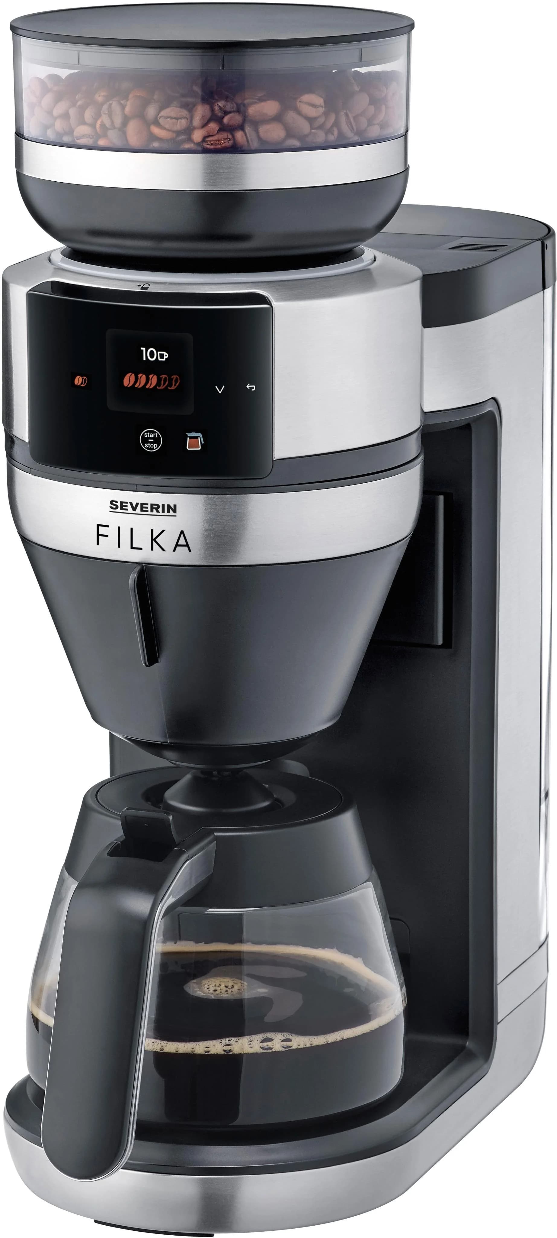SEVERIN Kaffeemaschine mit Mahlwerk KA 4852 FILKA Filterkaffee-Vollautomat schwarz silber
