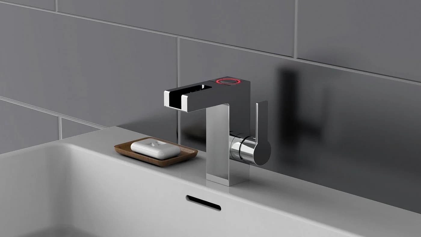 Schütte Waschtischarmatur mit LED-Temperaturanzeige und Wasserfallauslauf, Chrom