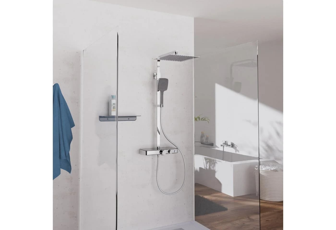 SCHÜTTE OCEAN Brausegarnitur Grau Chromfarbend Thermostat Regendusche