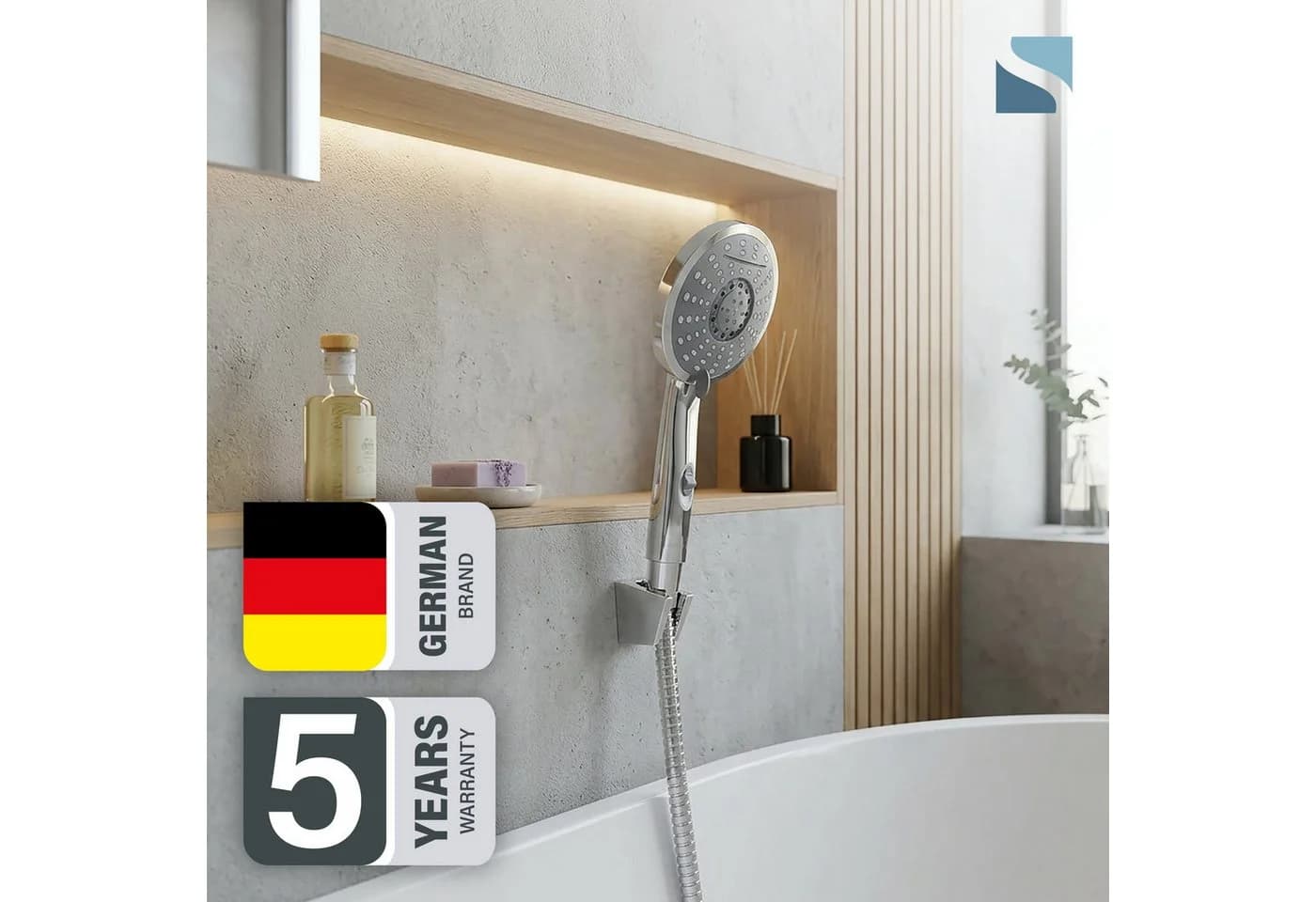 Schütte Handbrause Wasserfall Grau Chrom 5 Strahlarten