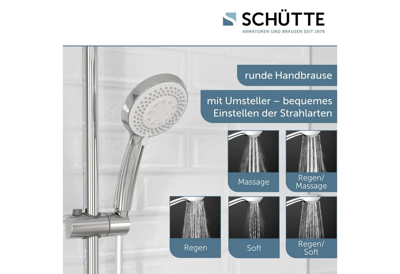 Schütte Handbrause TORINO 5 Strahlarten Antikalk Silber