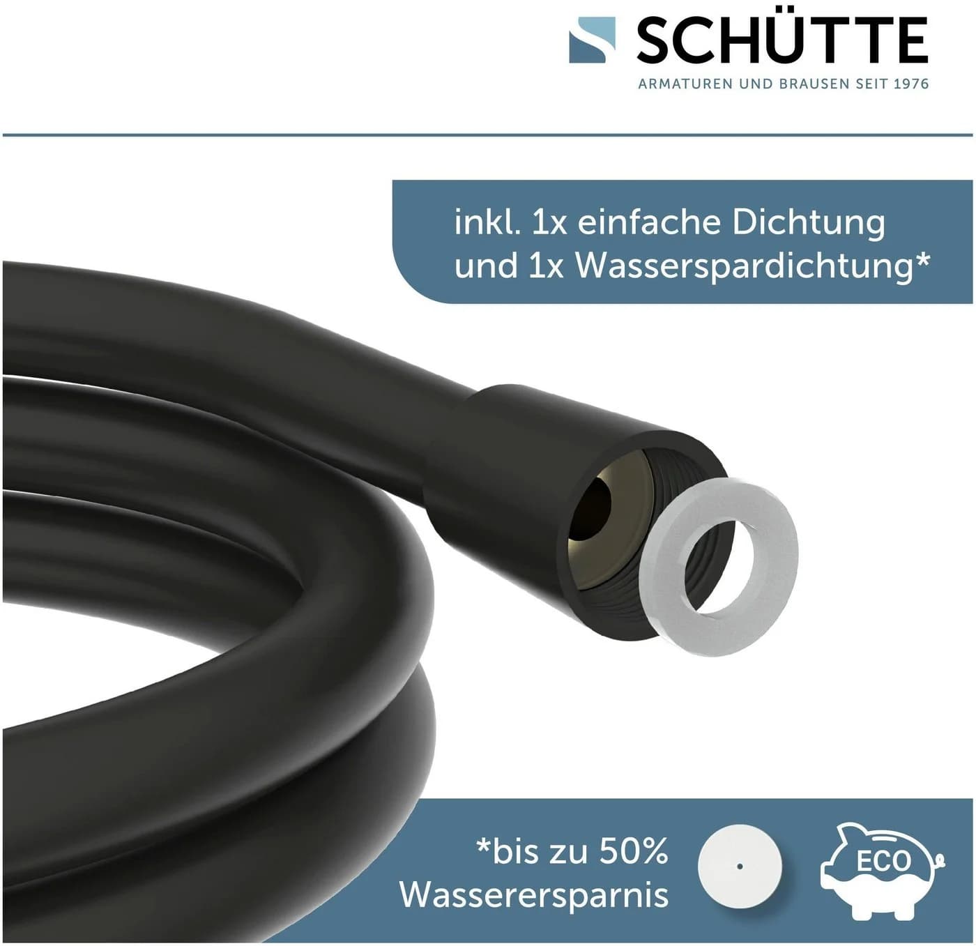 Schütte Brauseschwarz Matt 1/2 Zoll Anschluss Wasserspardichtung