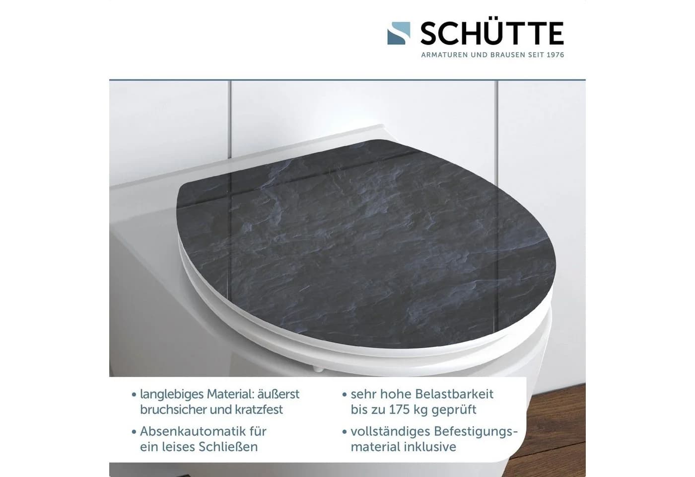 Schütte WC-Sitz BLACK STONE Schwarz MDF High Gloss mit Absenkautomatik