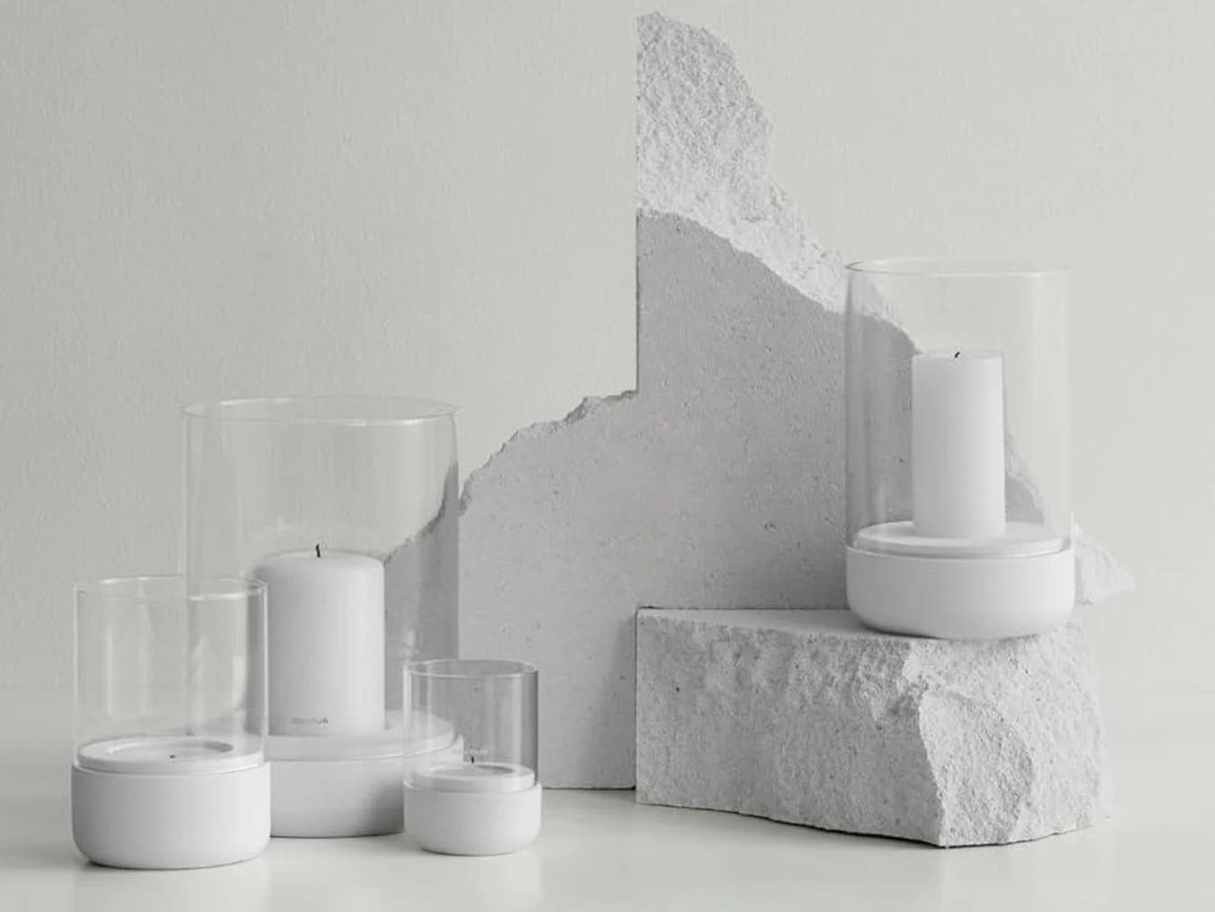 blomus Windlicht CALMA S Glas Kerzenhalter Weiss Betonoptik