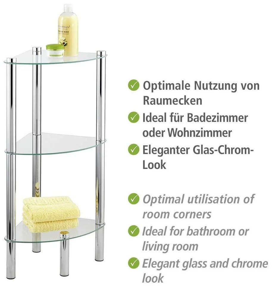WENKO Eckregal Yago 1 Ablage Silber Transparent Glas Edelstahl