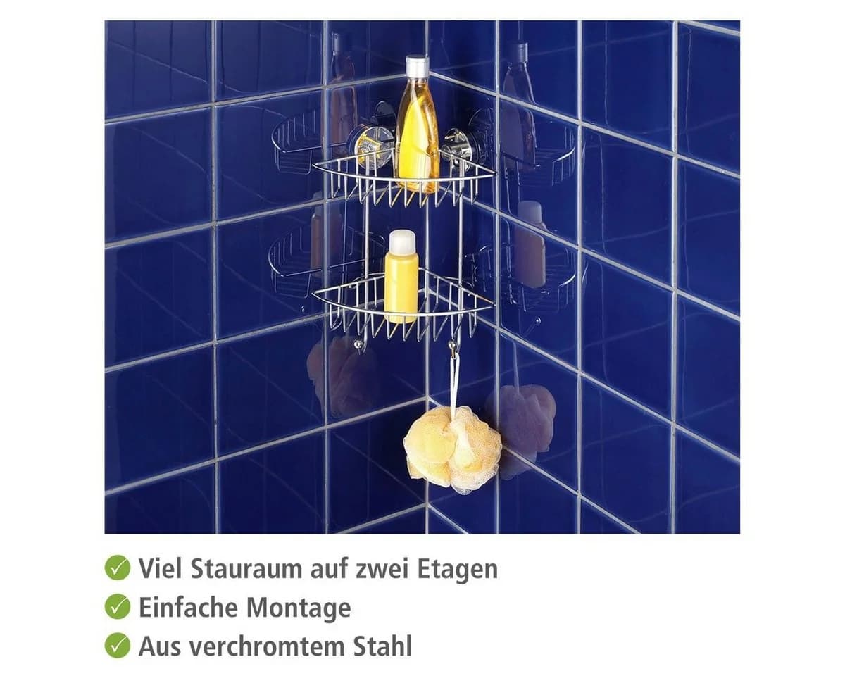 WENKO Duschablage Bari 2 Etagen Silber Verchromt Vacuum-Loc