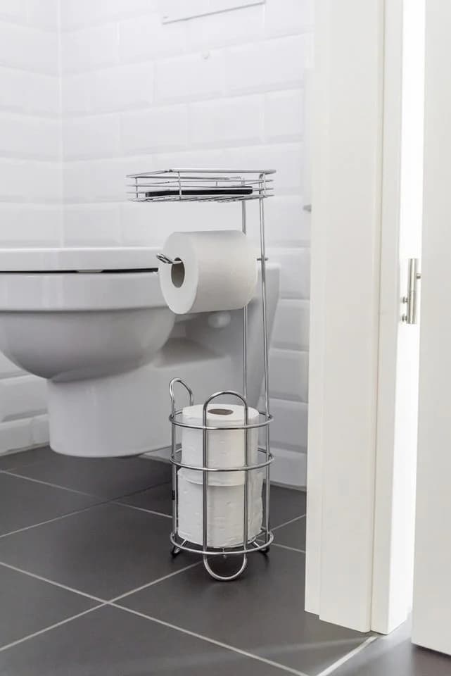 WENKO Toilettenpapierhalter mit Ablage Silber Freistehend