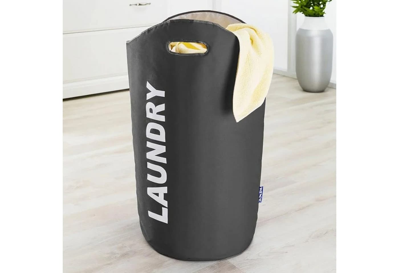 WENKO Wäschesammler Polyester Dunkelgrau 65 l mit Tragegriffen