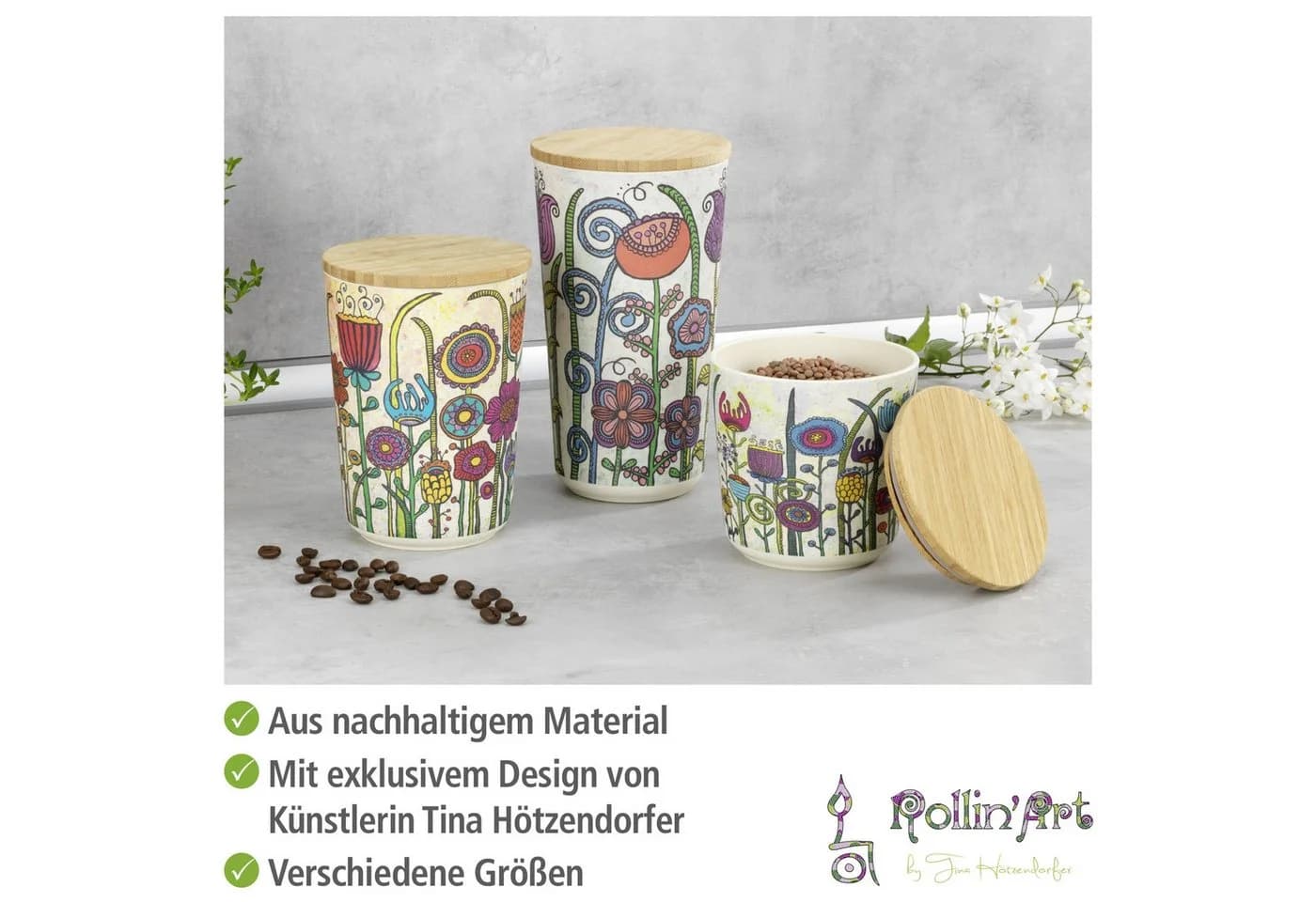 WENKO Aufbewahrungsdose Garden Mehrfarbig Biokunststoff Bambusdeckel