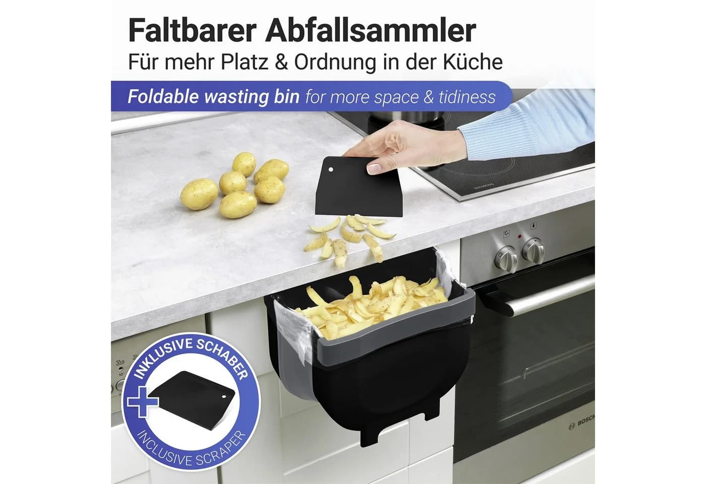 WENKO Einbaumülleimer Fago Schwarz/Grau 5L Kunststoff