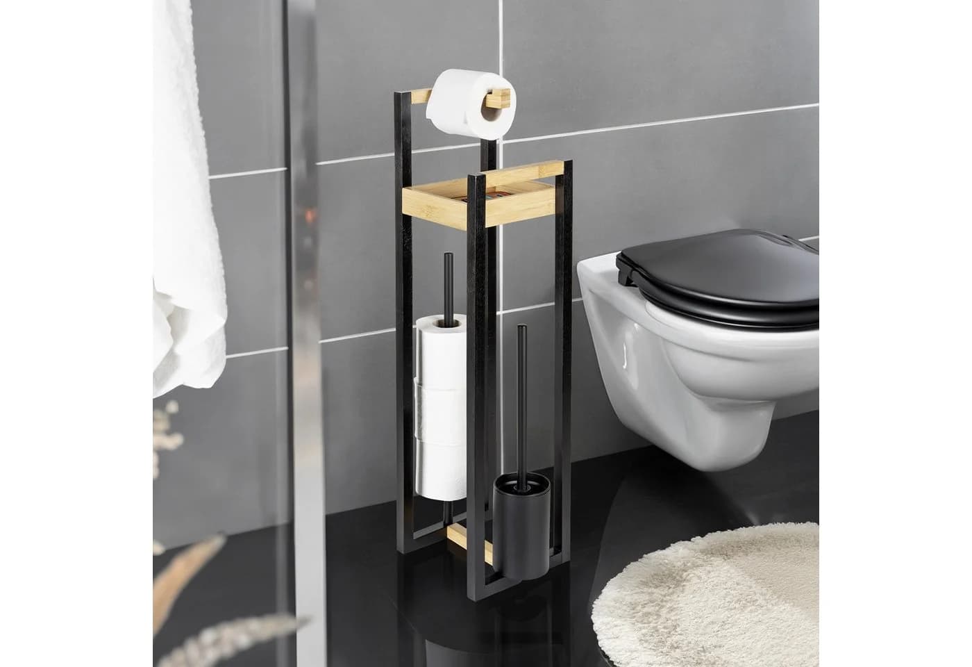 WENKO WC-Garnitur Braidi Braun Bambus 4-in-1