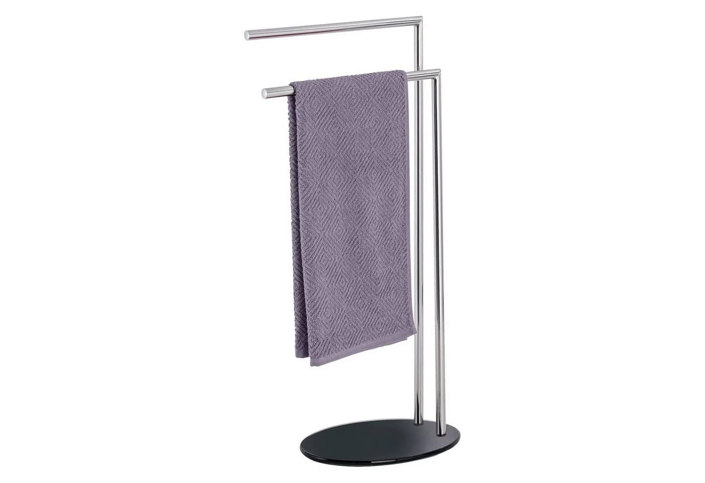 WENKO Handtuchständer Edelstahl 2 Stangen Freistehend Silber/Schwarz