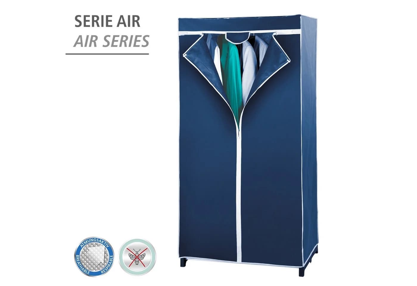 WENKO Stoffschrank Modell Air Dunkelblau mit Kleiderstange