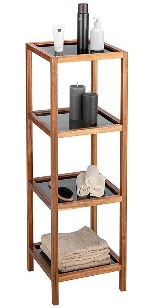 Modernes Elegantes Regal aus Akazienholz, Glas und Holzwerkstoff