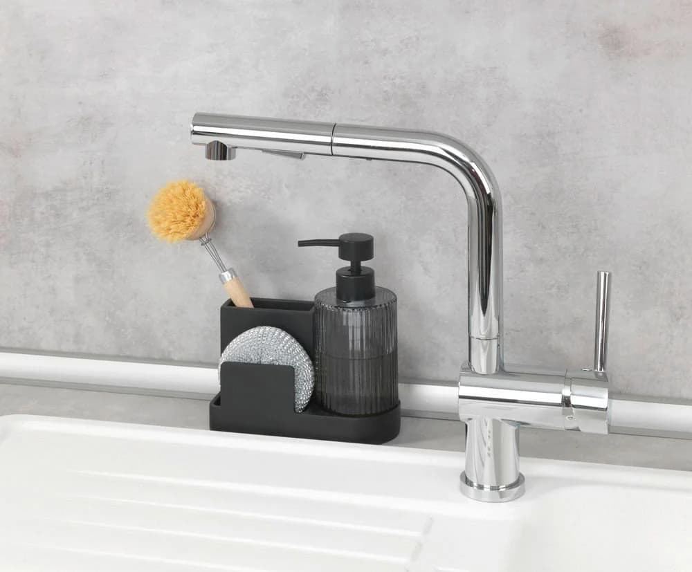 WENKO Küchenorganizer-Set Pina Schwarz Glas