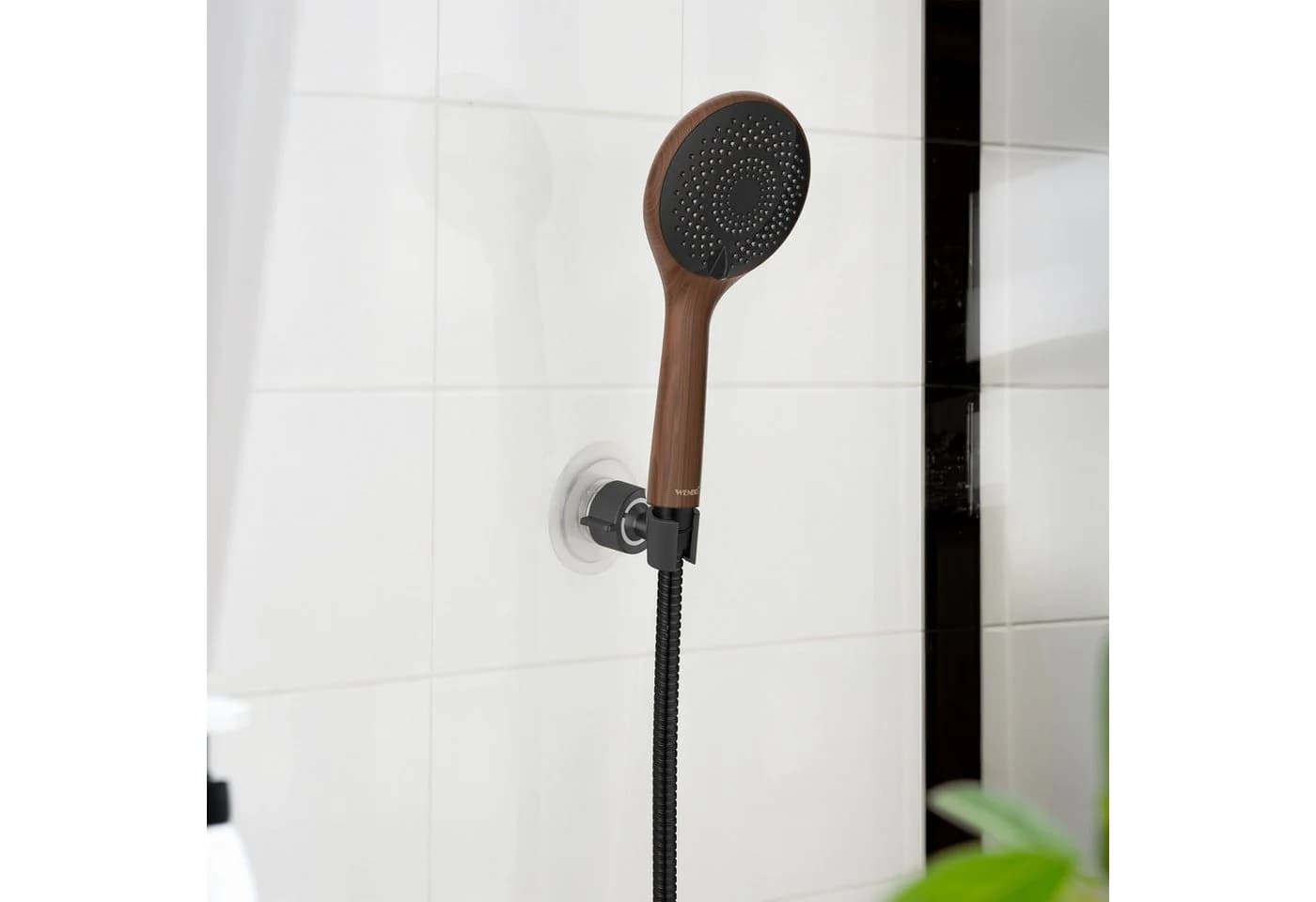 WENKO Brausehalter Schwarz ABS-Kunststoff 360° Drehbar