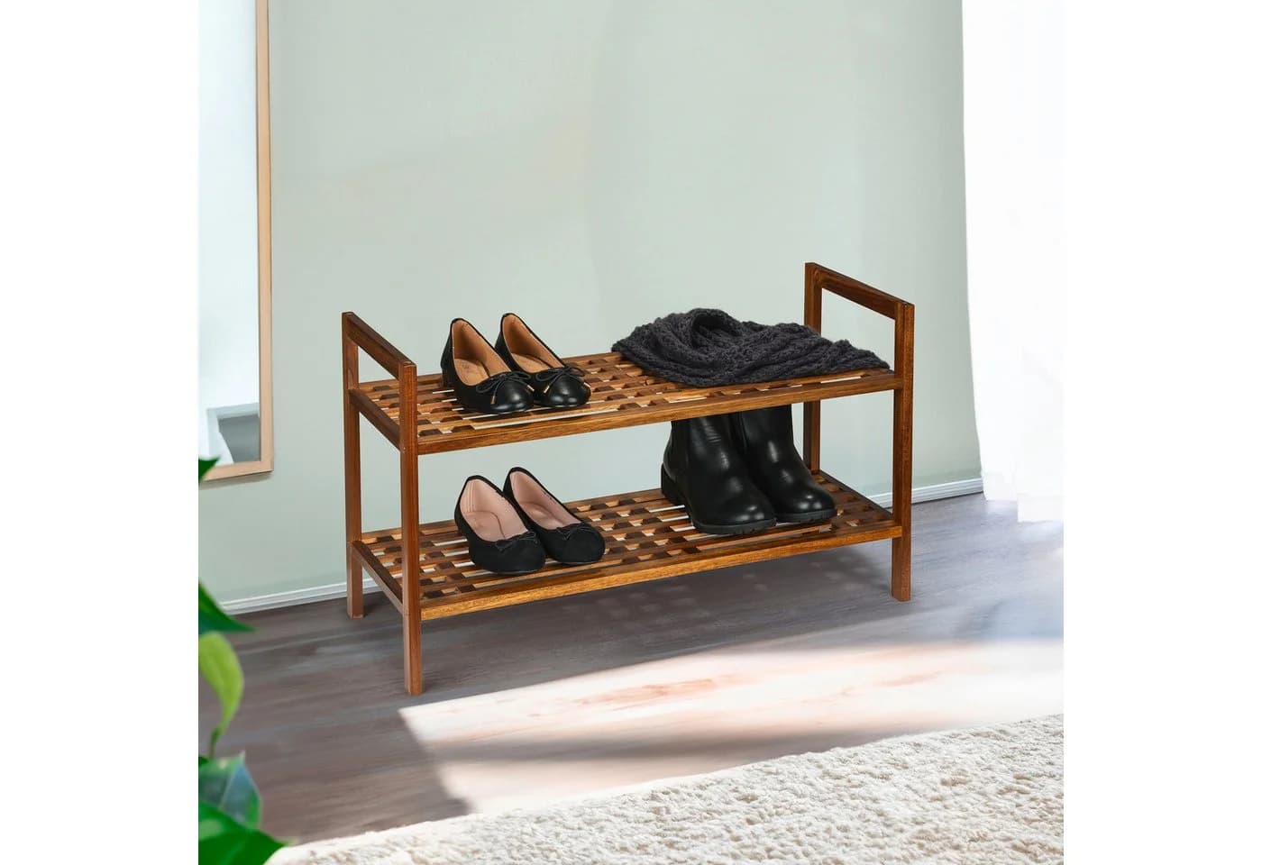 Schuhregal WENKO Fondi Braun Massivholz 69x40,5x27 cm