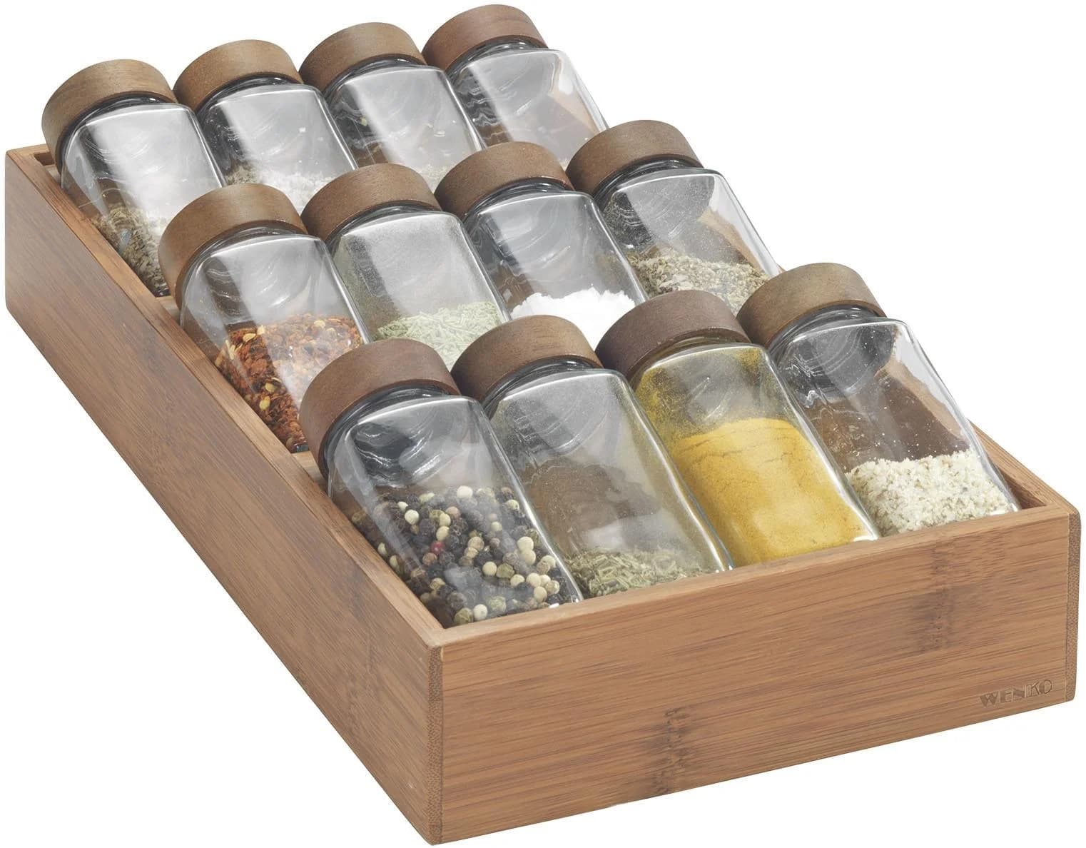 WENKO Gewürzregal Set 13-tlg. Bambus Glas Braun